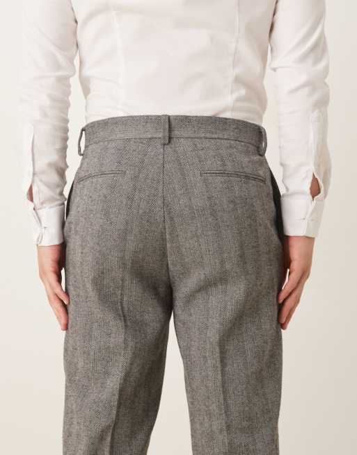 Pantalones de vestir grises de corte tapered con diseño de espiga de ASOS DESIGN, 5 de 5