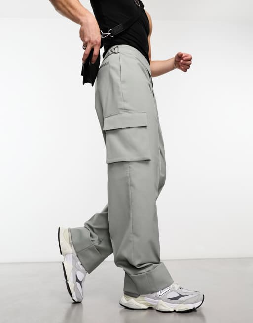 Pantalones cargo gris carbón de estilo paracaidista muy ancho de ASOS  DESIGN