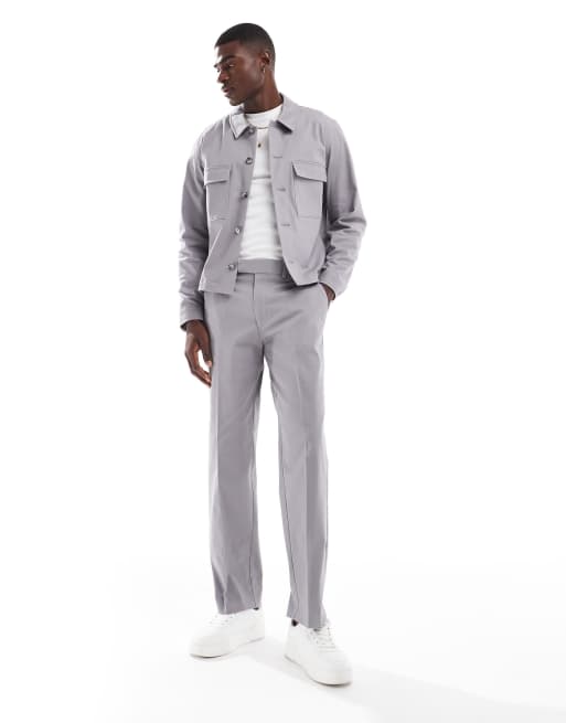 Pantalones de vestir grises de pernera recta con cinturilla elástica de ASOS DESIGN (parte de un conjunto)