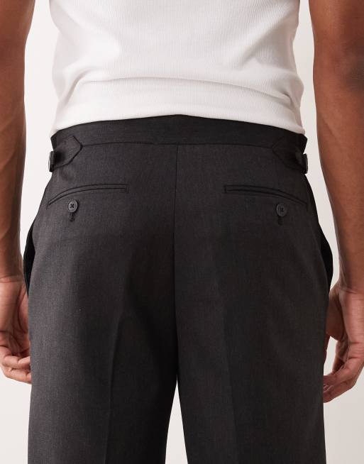 Pantalones de vestir grises de pernera recta con detalles laterales regulables de tejido microtexturizado de ASOS DESIGN, 5 de 5
