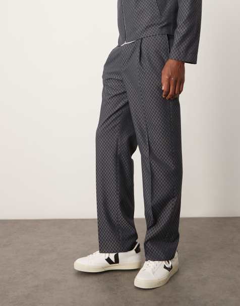 Pantalones de vestir grises de pernera recta con estampado de cuadros dameros y cinturilla elástica de ASOS DESIGN (parte de un conjunto) - view 1