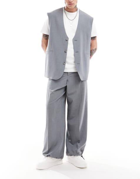 Pantalones de vestir grises holgados con cordón ajustable en los bajos de ASOS DESIGN (parte de un conjunto) - view 1