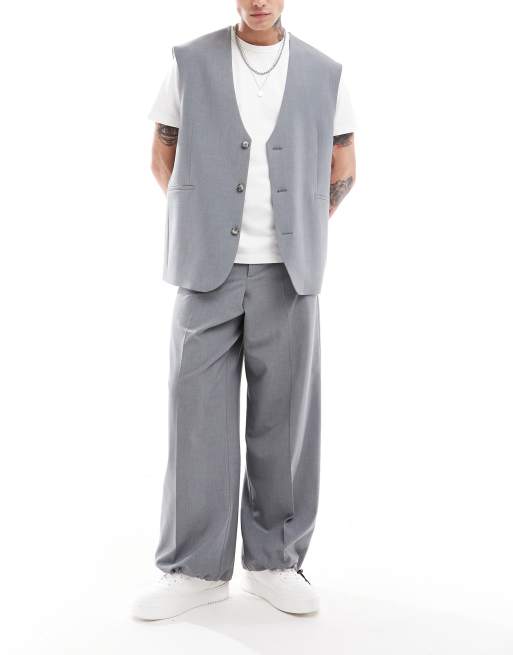 Pantalones de vestir grises holgados con cordón ajustable en los bajos de ASOS DESIGN (parte de un conjunto)