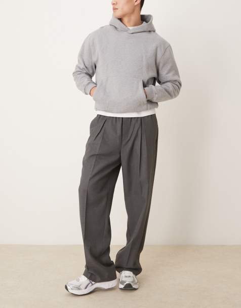 Pantalones de vestir grises sin cierres de pernera ancha con pinzas delanteras de ASOS DESIGN - view 1