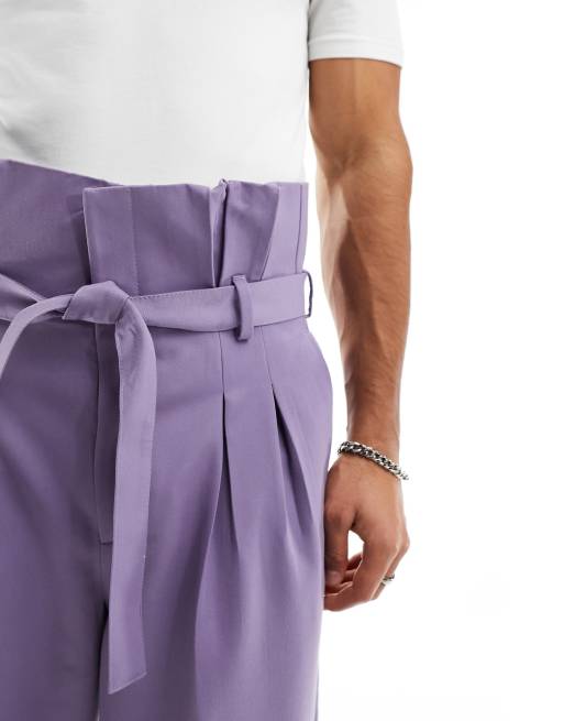 Pantalones de vestir lilas de pernera ancha con cinturilla paperbag de ASOS DESIGN, 2 de 5