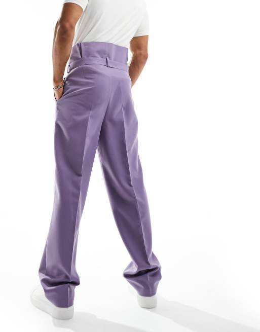Pantalones de vestir lilas de pernera ancha con cinturilla paperbag de ASOS DESIGN, 3 de 5