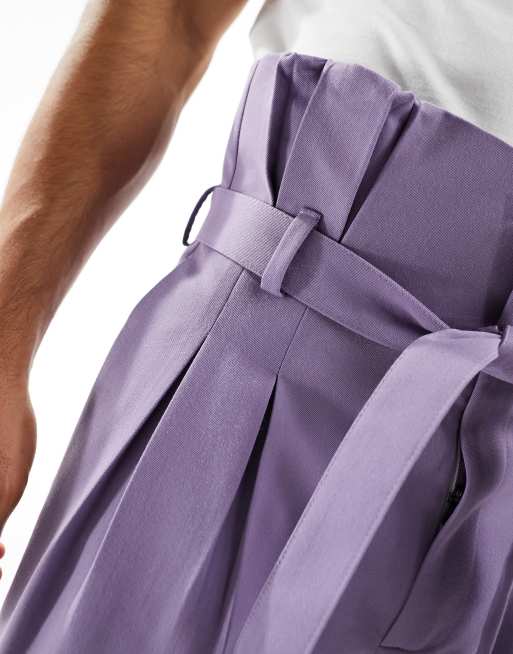 Pantalones de vestir lilas de pernera ancha con cinturilla paperbag de ASOS DESIGN, 4 de 5