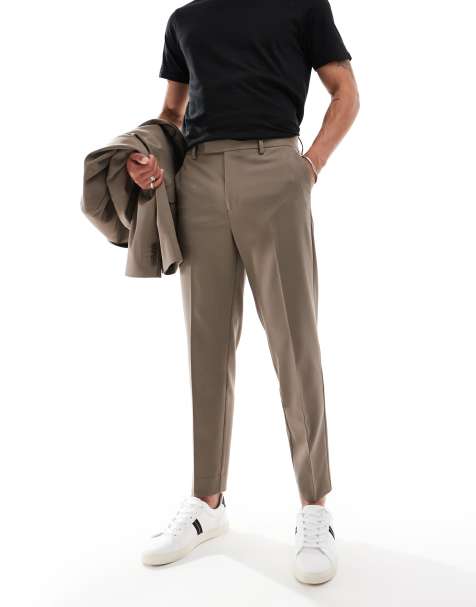 Pantalones de vestir marrón claro de corte tapered de sarga de ASOS DESIGN - view 1