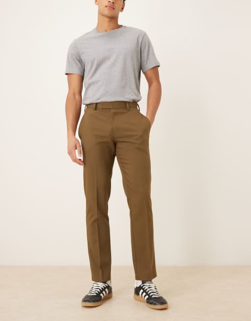 Pantalones de vestir marrón oliva de corte slim de sarga de ASOS DESIGN, 2 de 5