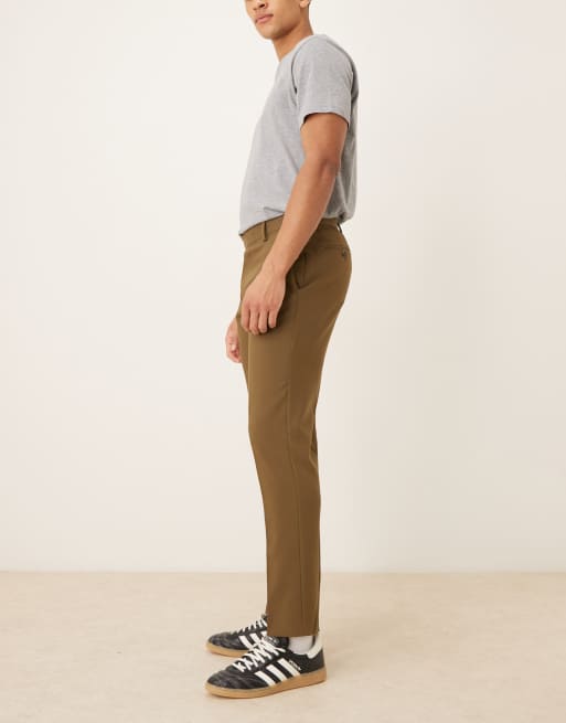 Pantalones de vestir marrón oliva de corte slim de sarga de ASOS DESIGN, 3 de 5