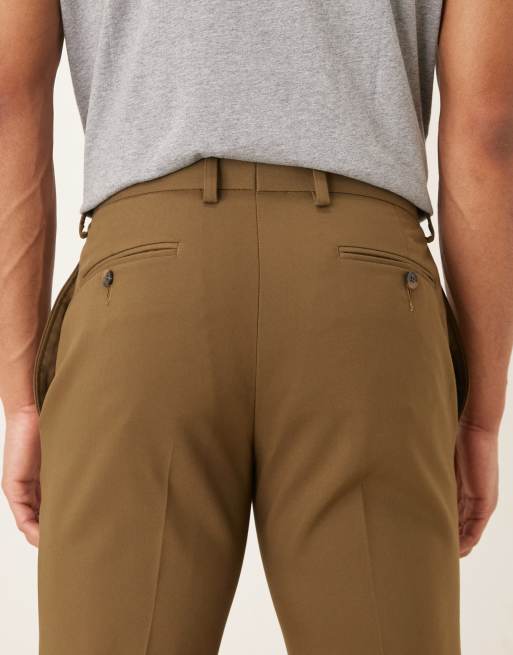 Pantalones de vestir marrón oliva de corte slim de sarga de ASOS DESIGN, 4 de 5