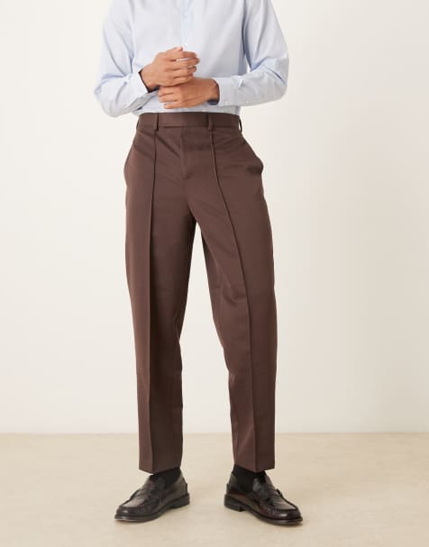 Pantalones de vestir marrón oscuro de corte tapered holgado con jaretas de ASOS DESIGN - view 1