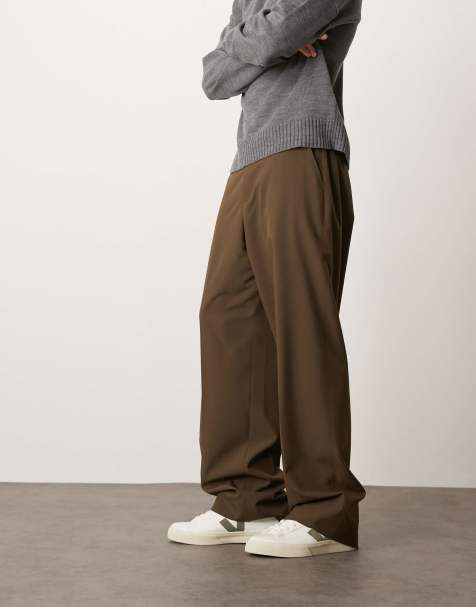 Pantalones de vestir marrón oscuro de pernera ancha sin cierres de ASOS DESIGN - view 1