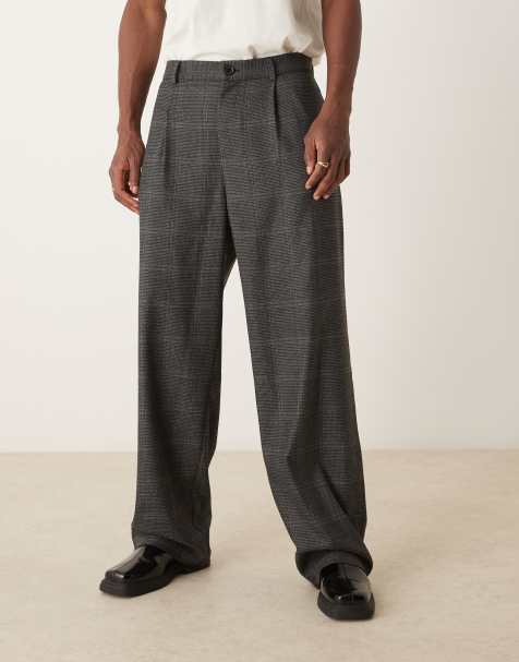 Pantalones de vestir marrones a cuadros de pernera ancha con pinzas delanteras de ASOS DESIGN - view 1
