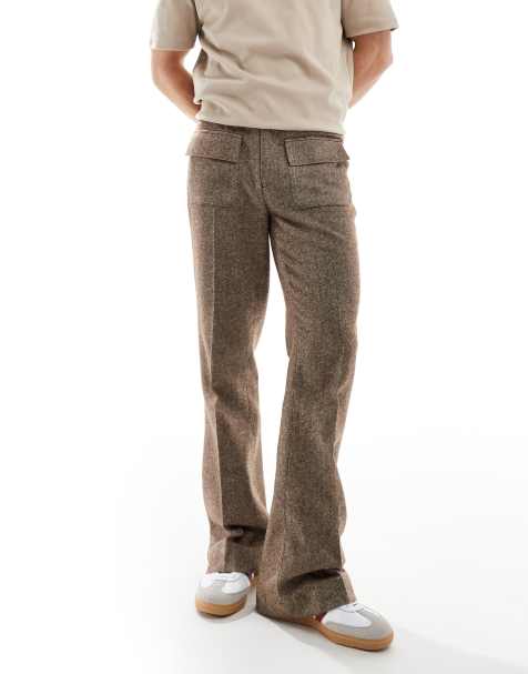 Pantalones de vestir marrones de corte acampanado con bolsillos delanteros de mezcla de lana de ASOS DESIGN - view 1