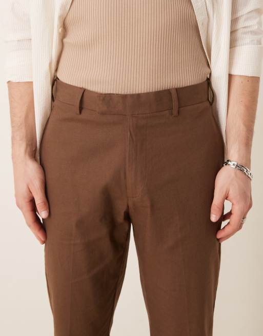 ASOS DESIGN slim fit linen blend dress pants in brown