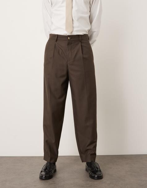 Pantalones de vestir marrones de corte tapered holgado de tejido microtexturizado de ASOS DESIGN - view 1