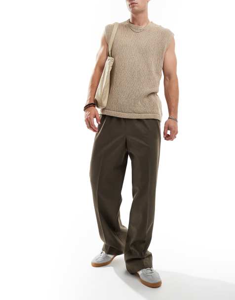 Pantalones de vestir marrones de pernera ancha con cinturilla elástica de ASOS DESIGN - view 1