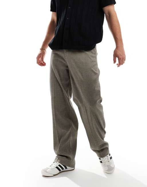 Pantalones de vestir marrones de pernera ancha de tweed de mezcla de lana de ASOS DESIGN