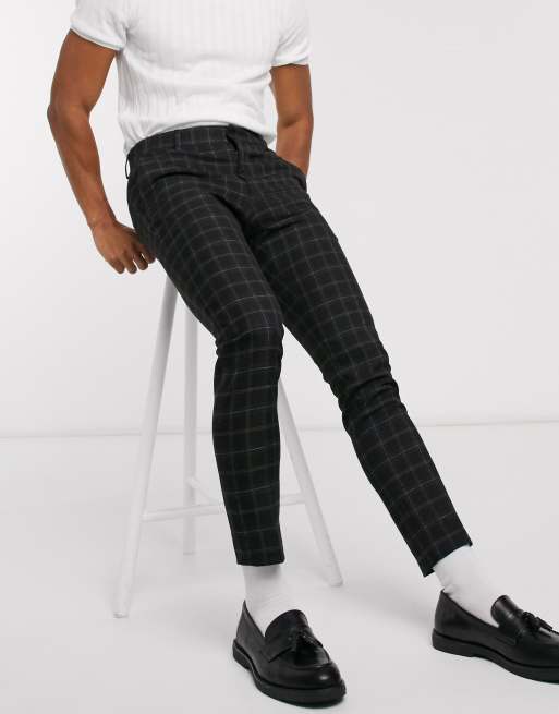 Pantalones de vestir muy ajustados a cuadros negros de ASOS DESIGN