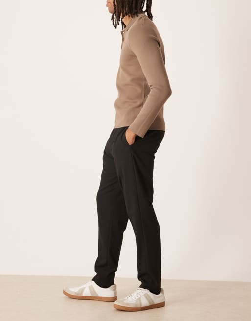 Pantalones de vestir negros cómodos elásticos de corte tapered con cinturilla elástica de ASOS DESIGN, 3 de 5