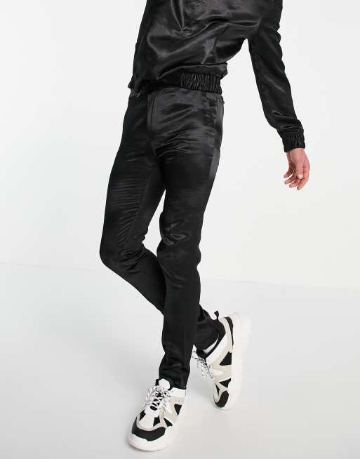 Pantalones de vestir negros de corte entallado con cordón ajustable en la cintura de ASOS DESIGN (parte de un conjunto)