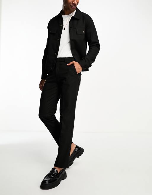 Pantalones de vestir negros de corte slim de sarga de ASOS DESIGN (parte de un conjunto)
