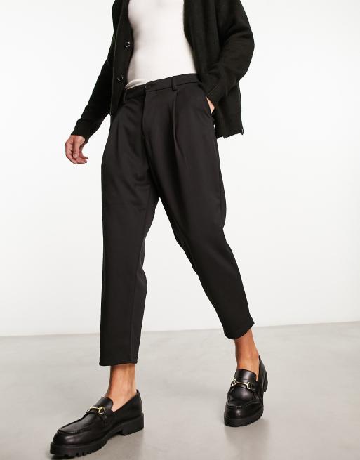 Pantalones de vestir negros de corte suelto de punto de Jack & Jones Intelligence 