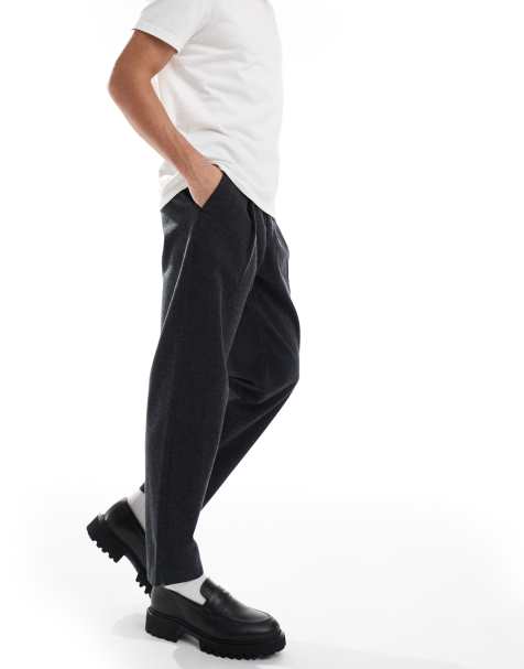 Pantalones de vestir negros de corte tapered ancho de sarga de algodón de Jack & Jones - view 1