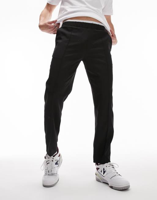 Pantalones de vestir negros de corte tapered con cinturilla elástica de Topman, 2 de 4