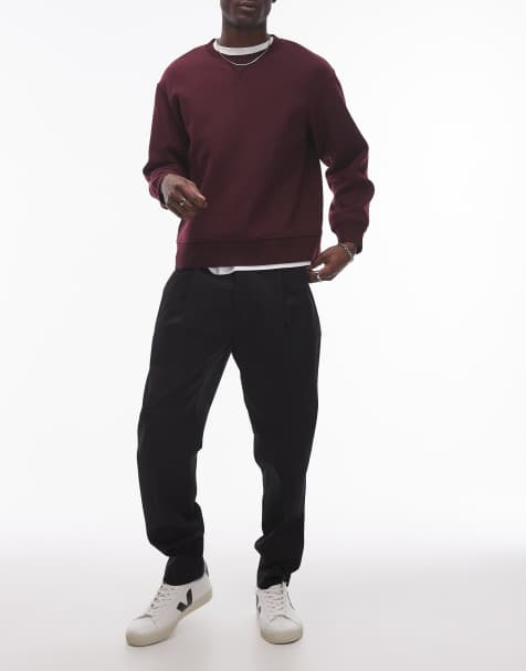 Pantalones de vestir negros de corte tapered de algodón de Topman - view 1