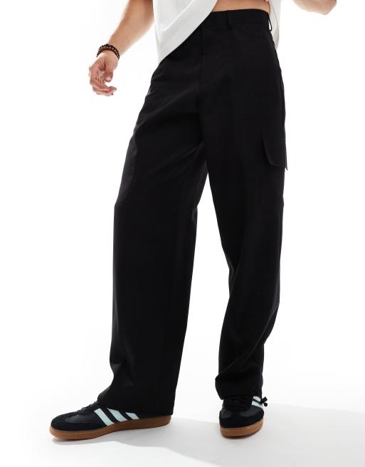 Pantalones de vestir negros de estilo cargo y pernera ancha con bajos ajustables de ASOS DESIGN