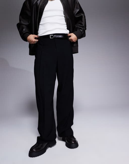 Pantalones de vestir negros de pernera ancha con pinzas delanteras de ASOS DESIGN, 2 de 5