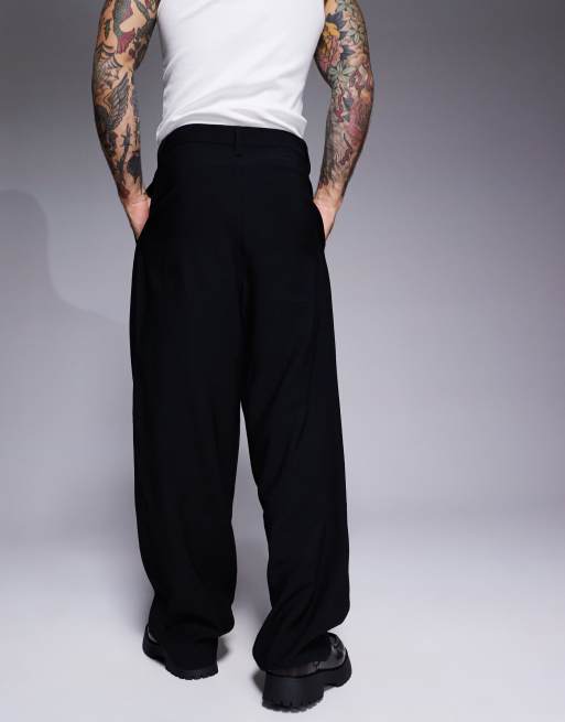 Pantalones de vestir negros de pernera ancha con pinzas delanteras de ASOS DESIGN, 5 de 5