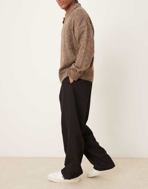 Pantalones de vestir negros de pernera ancha con pinzas media cinturilla elástica de ASOS DESIGN, 3 de 5