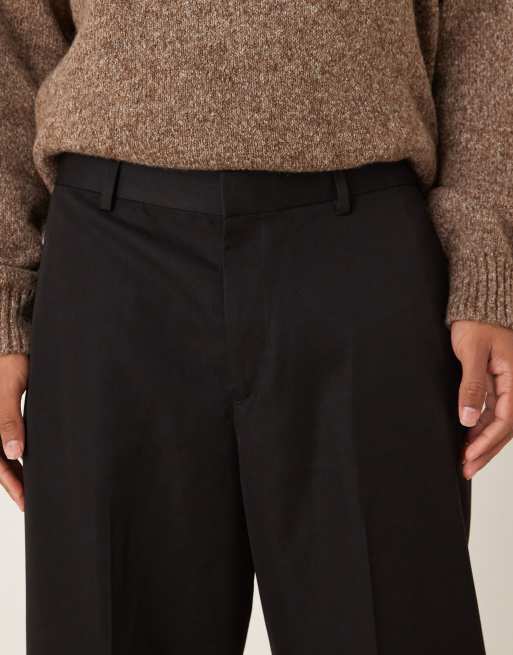 Pantalones de vestir negros de pernera ancha con pinzas media cinturilla elástica de ASOS DESIGN, 5 de 5