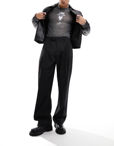 Pantalones de vestir negros de pernera ancha con pinzas pronunciadas de ASOS DESIGN - view 1