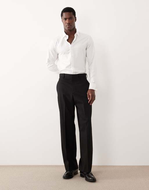 Pantalones de vestir negros de pernera ancha con raya diplomática metalizada sutil de ASOS DESIGN