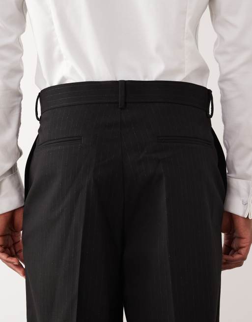 Pantalones de vestir negros de pernera ancha con raya diplomática metalizada sutil de ASOS DESIGN, 4 de 5