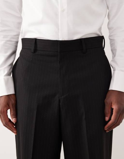Pantalones de vestir negros de pernera ancha con raya diplomática metalizada sutil de ASOS DESIGN