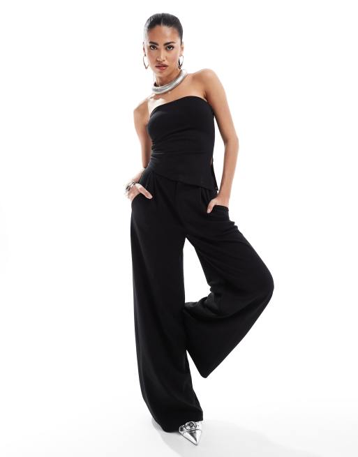 Pantalones de vestir negros de pernera ancha de ASOS DESIGN (parte de un conjunto)