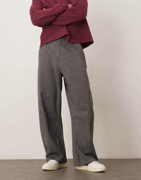 Pantalones de vestir negros de pernera barrel con patrón de espiga de ASOS DESIGN - view 1