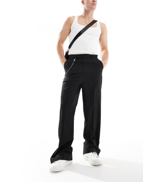 Pantalones de vestir negros de pernera recta con detalle de cadena en la cintura de ASOS DESIGN - view 1