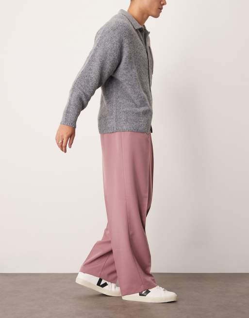 Pantalones de vestir rosa empolvado de pernera ancha con pinzas delanteras de ASOS DESIGN, 5 de 5