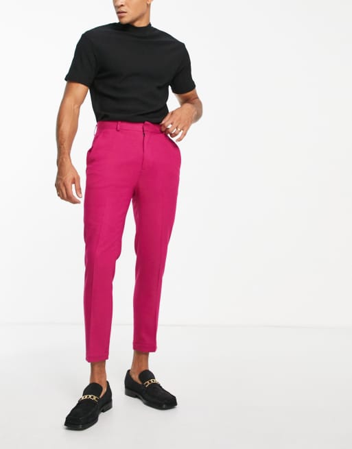 Pantalones de vestir rosa fucsia de talle alto y corte slim de crepé de  ASOS DESIGN