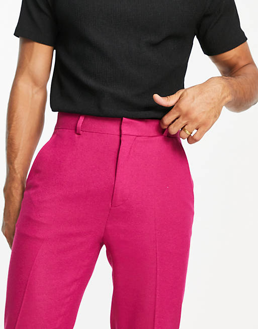 Pantalones de vestir rosa fucsia de talle alto y corte slim de