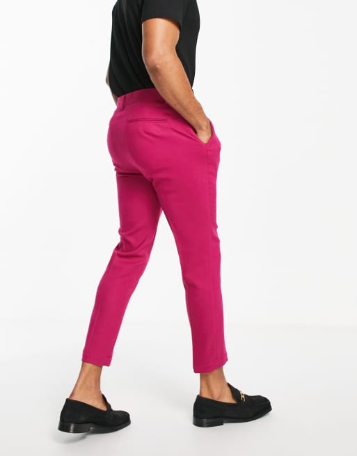 Pantalones de vestir rosa fucsia de talle alto y corte slim de crepé de  ASOS DESIGN