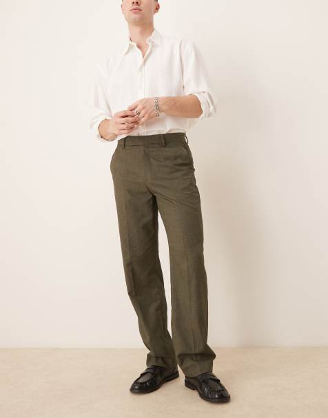Pantalones de vestir verde oscuro de pernera recta de tejido flameado de ASOS DESIGN - view 1