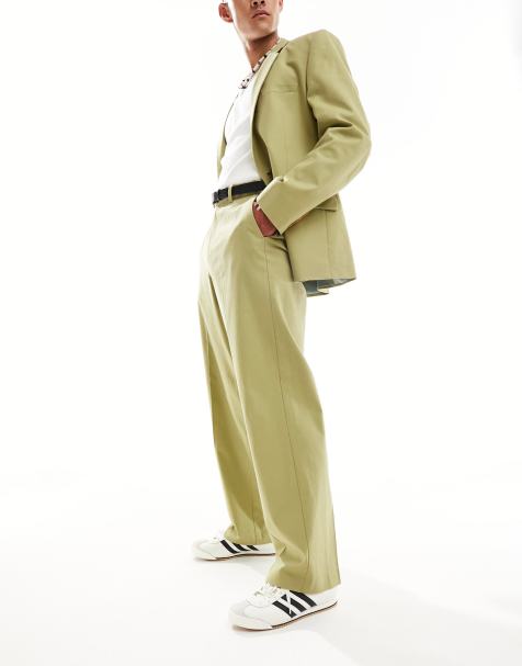 Pantalones de vestir verde salvia de pernera ancha de mezcla de lino de ASOS DESIGN - view 1