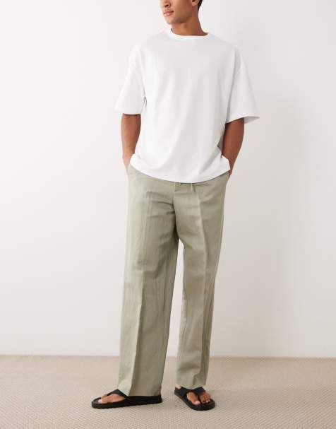 Pantalones de vestir verde salvia de pernera ancha sin cierres de tejido rico en lino de ASOS DESIGN - view 1